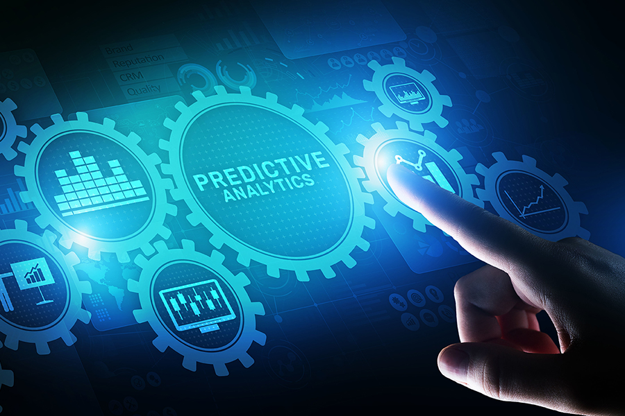 Finger zeigt auf digitales Analysesystem am PC