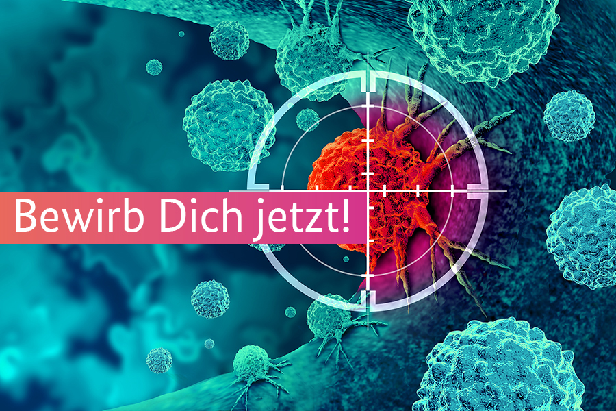 Symbolbild von Zellen mit Schriftzug „Bewirb Dich jetzt“