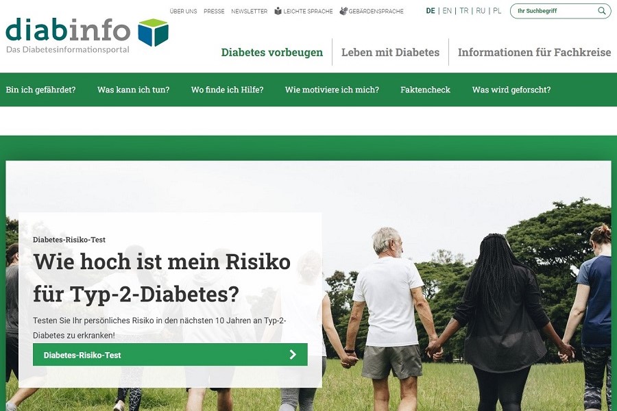 Screenshot diabinfo mit einem Diabetes Test