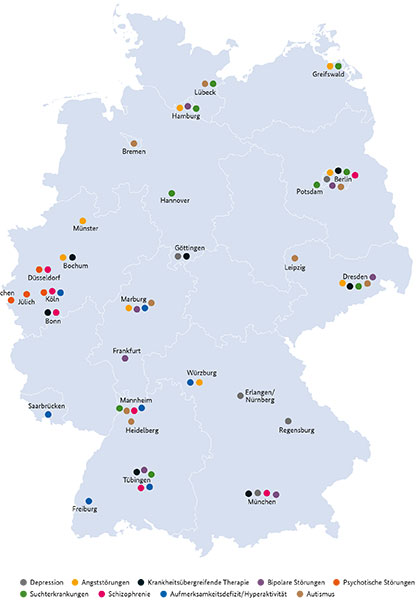 Neun Forschungsverb&uuml;nde mit mehr als 50 wissenschaftlichen Einrichtungen bilden das neue Forschungsnetz zu psychischen Erkrankungen. 
