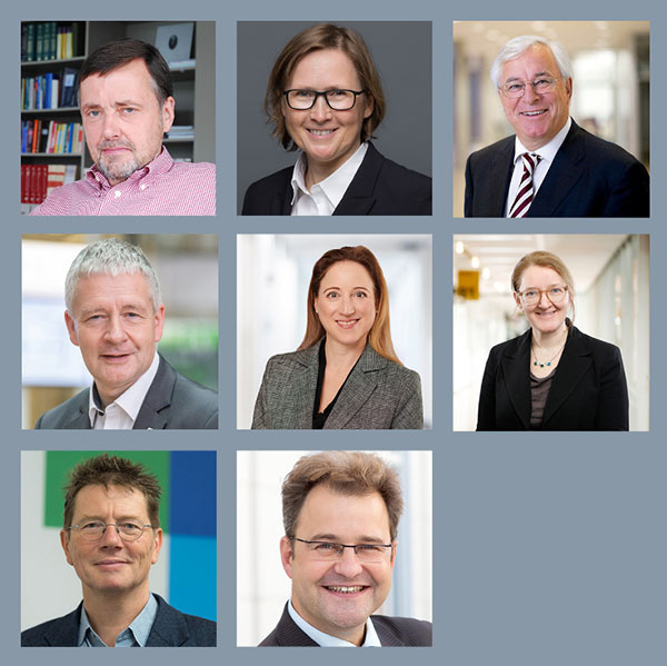 Alle Referentinnen und Referenten der MII-Session beim Hauptstadtkongress 2021 (von links oben nach rechts unten): Prof. Dr. Michael Krawczak, Prof. Dr. Dr. Melanie Börries, Prof. Dr. Karl-Walter Jauch, Prof. Dr. Gernot Marx, Prof. Dr. Simone Scheithauer, Prof. Dr. Dagmar Krefting, Prof. Dr. Hans-Ulrich Prokosch und Sebastian C. Semler