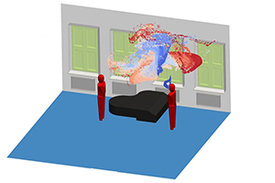 Visualisierung der Aerosolausbreitung in einer Musikhochschule. Grafik: Institut für Mechanik und Fluiddynamik 